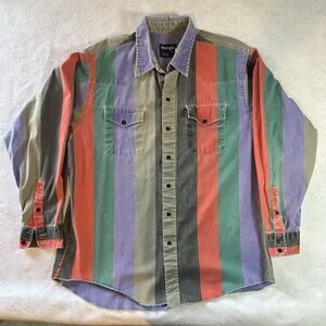 Wrangler Vintage Brushpopper Western Cowboy Rodeo Stripe Shirt 17 1/2 -35